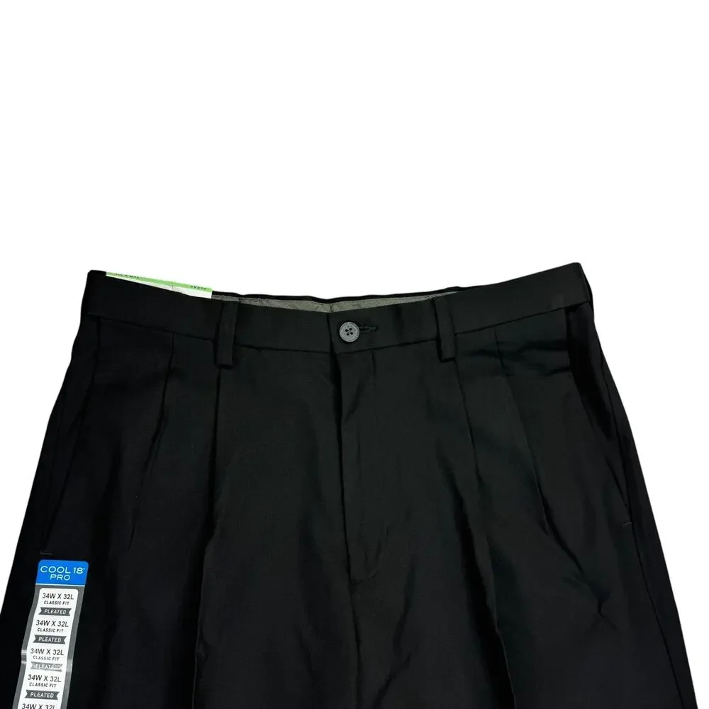 Haggar Mens Cool 18 Pro Classic Fit Pleated Stretch Dress Pants Black 34x32